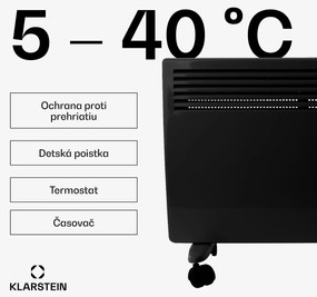 Klarstein Hot Spot Slimcurve, konvektor, ohrievač, 80 x 40 cm, 40 m², 2000 W, 5 - 40 °C, IP24, čierny