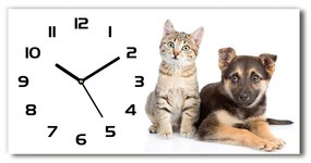 Vodorovné Moderné sklenené hodiny na stenu Pes a mačka pl_zsp_60x30_f_94452483