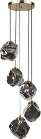 Luster na lanku CRISTAL 5xE14/15W/230V mosadz/dymová čierna