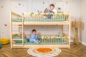Detská poschodová posteľ s Montessori lôžkom z masívu borovice BOLEK - 200x90 cm - PRÍRODNÁ