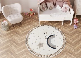 Detský koberec YOYO EY78 kruh, biely / béžový - mraky, dúha, kvapky