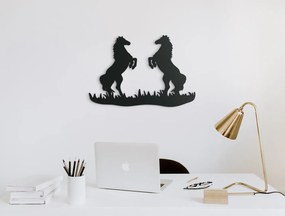 drevko 3D nálepka na stenu Vzpínajúce sa kone Rozmer obrazu: 30 x 44,5 cm, Farba dekorácie: Čierna