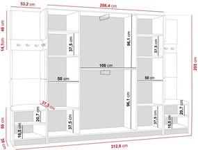 Predsieňová stena s čalúneným panelom RADKA Farba čalúnenia: Čierna ekokoža, Farba korpusu: Biela