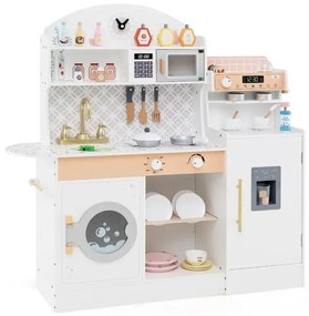 Detská kuchynka s 27 doplnkami Hracia kuchynka Drevená s hodinami Mikrovlnná rúra Biela