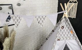 Detský stan TEEPEE (TÝPIE) ANIMALS s doplnkami - MACKO A KAMARÁDI - šedý