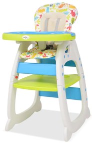 Vysoká detská jedálenská stolička s pultíkom 3-v-1, modro-zelená