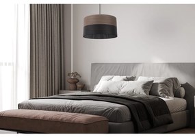 Závesné svietidlo Wood, 1x hnedá orechová dýha/čierne PVC tienidlo, (fi 35cm)