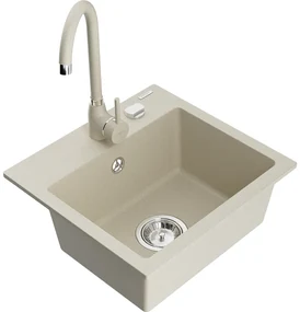 Mexen Milo, 1-komorový granitový drez 43,5x41 cm a kuchynská batéria Telma, béžová, 6505-69-670200-69