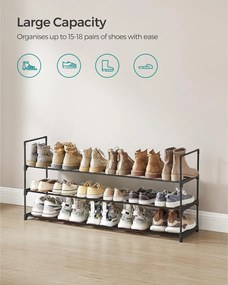 3-úrovňový stojan na topánky, botník, pre 15-18 párov, 30 x 116 x 55 cm, čierny