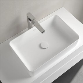 VILLEROY &amp; BOCH Collaro obdĺžnikové umývadlo na dosku bez otvoru, bez prepadu, 560 x 360 mm, Stone White, s povrchom CeramicPlus, 4A2056RW