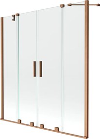 Mexen Velar Duo, 2-krídlová posuvná vaňová zástena 160 x 150 cm, 8mm číre sklo, medený matný profil, 896-160-000-02-65