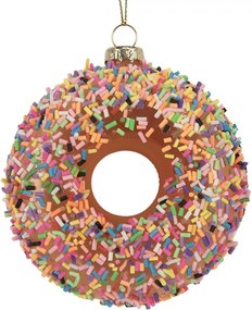 Vianočná sklenená závesná ozdoba hnedý donut - Ø 10*4 cm
