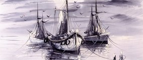 Obraz - Prístav, olejomaľba (120x50 cm)