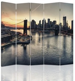Ozdobný paraván New York City Brooklynský most - 180x170 cm, päťdielny, klasický paraván