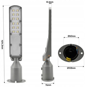 Germina LED pouličná lampa / lampáš HERMETIC 30W sivá 3000lm 5000K