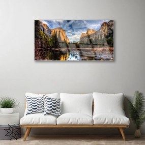 Obraz na skle Hora les jazero príroda 100x50 cm