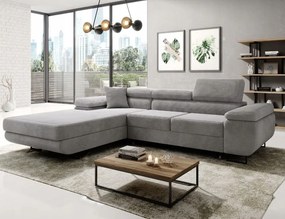 Veľká šedá rohová sedačka Astorp L, ľavá, na spanie, vyrobená z tkaniny.