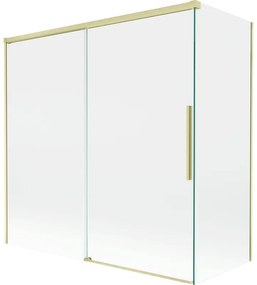 Mexen Rox, 2-krídlová posuvná vaňová zástena 160 + 70 x 150 cm, 8mm číre sklo, zlatý matný profil, 8C9-160-070-55-00