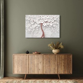 Obraz - Obraz bieleho stromu s kvetinami, rosegold (90x60 cm)