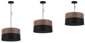 Závesné svietidlo Wood, 1x hnedá orechová dýha/čierne PVC tienidlo, (fi 35cm)