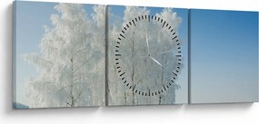 Obraz zasneženej krajiny (s hodinami) (90x30 cm)