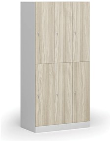 Šatníková skrinka s úložnými boxmi, 6 boxov, 1850 x 900 x 500 mm, demont, cylindrický zámok, laminované dvere, dub prírodný