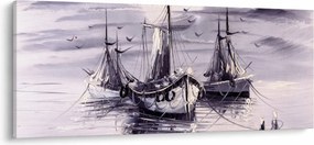 Obraz - Prístav, olejomaľba (120x50 cm)