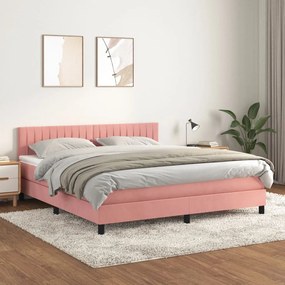 Posteľný rám boxsping s matracom ružový 160x200 cm zamat 3141436