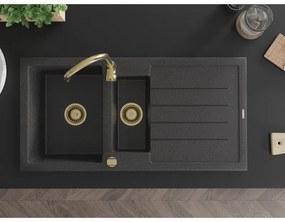 Mexen Andres, granitový drez 1000x500x200 mm, 1,5-komorový, čierna škvrnitá so zlatým sifónom, 6515101510-76-G
