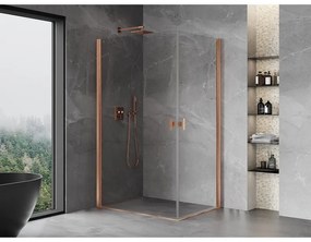 Mexen Mist-B Duo, 2-krídlový výklopný sprchový kút 85 x 75 cm, priehľadný, brúsená meď - 8A2-085-075-65-00