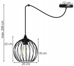 Závesné svietidlo TORONTO SPIDER, 1x čierne drôtené tienidlo