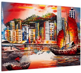 Obrázok - Victoria Harbor, Hong Kong, olejomaľba (70x50 cm)