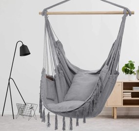 Závesné hojdacie kreslo BOHO s vankúšmi - šedé