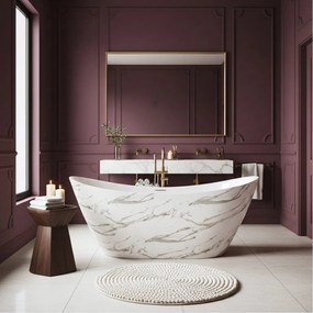 Rea Ferrano Slim, voľne stojaca vaňa 170x73 cm, imitácia kameňa, čierny click-clack, KPL-W6505