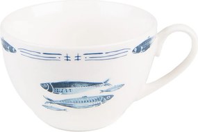 Porcelánová šálka s tanierikom s rybkami Fish Blue - 12*6*6 cm / Ø 15*2 cm / 250 ml