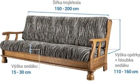 Bielastické poťahy UNIVERSO NOVÉ žíhané čiernobiele trojkreslo s drevenými rúčkami (š. 150 - 200 cm)