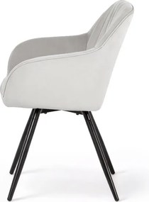 Sada štyroch otočných jedálenských stoličiek TURNO zamatové, sivé / čierne nohy (4 ks)