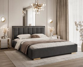 ČALÚNENÁ POSTEĽ MIRABELA 180x200 TMAVOSIVÁ ZAMATOVÁ LÁTKA JASMINE 96 S ROŠTOM