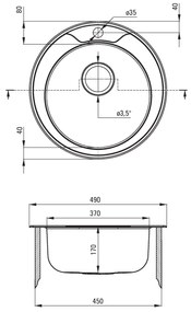 Deante Twist, nerezový drez na dosku 1-komorový B/O 490x170 3,5" + sifón, vzor satyna s golierom, ZHC_0803