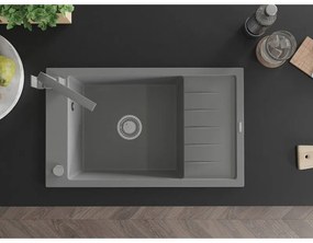 Mexen Elias, granitový drez granitový 795x480x200 mm, 1-komorový, šedá s chrómovým sifónom a šedá drezová batéria Rita, 6511-71-670300-71