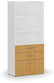 Kancelárska skriňa s kombinovanými zásuvkami PRIMO WHITE, 1781 x 800 x 420 mm, biela/buk