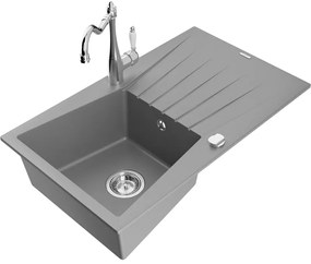 Mexen Cesar, 1-komorový granitový drez 775x470x190 mm a drezová batéria Carla, šedá, 6514-71-670700-00
