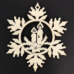 AMADEA Drevená ozdoba vločka so sviečkami 6 cm