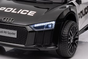 Ramiz Audi R8 Polícia na batérie pre deti + diaľkové ovládanie + EVA + pomalý štart + MP3 LED