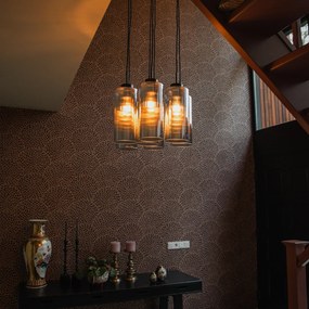 Art Deco závesné svietidlo čierne s dymovým sklom 7-svetlo - Laura