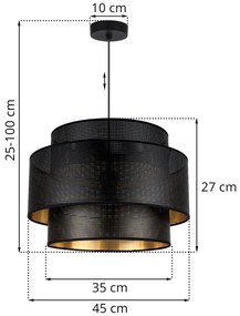Závesné svietidlo Asti, 1x čierne PVC tienidlo, (fi 45cm), g