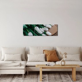 Obraz kytice bielych tulipánov (s hodinami) (90x30 cm)