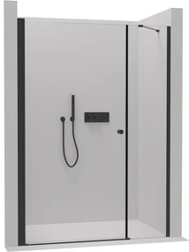 Cerano Antelo, 1-krídlové sprchové dvere s pevnou časťou 100(dvere) x 50(stena) x 190 cm, 6mm číre sklo, čierny profil, CER-CER-435824