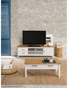 Biely TV stolík z borovicového dreva 158x47 cm Miranda – Marckeric