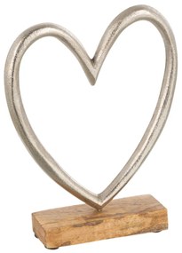 Dekorácia strieborné antik kovové srdce na drevenom podstavci - 15*5*19cm